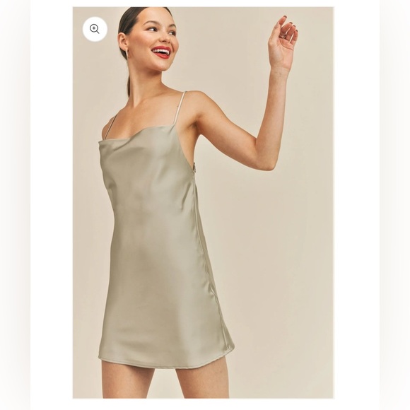 Reset By Jane Kira Cowl Neck Sleeveless Satin Slip Dress Open Back Small Wedding - Picture 4 of 14